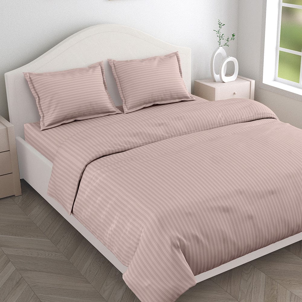 Hometerior Luxe Satin Stripes Bedsheet – Soft Blush, Dreamy & Elegant - 210 TC