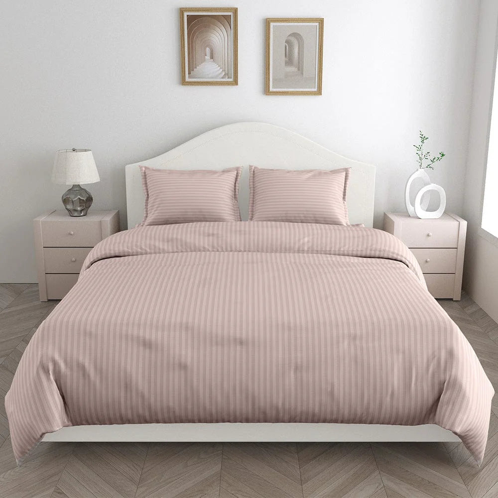 Hometerior Luxe Satin Stripes Bedsheet – Soft Blush, Dreamy & Elegant - 210 TC