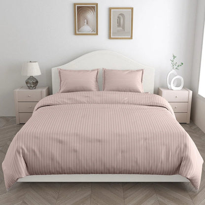 Hometerior Luxe Satin Stripes Bedsheet – Soft Blush, Dreamy & Elegant - 210 TC