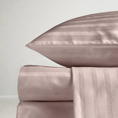 Hometerior Luxe Satin Stripes Bedsheet – Soft Blush, Dreamy & Elegant - 210 TC